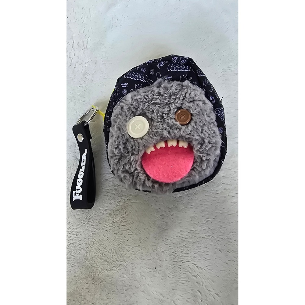 Fuggler Funny Ugly Monster Mini Backpack Clip Pouch Grey Furry Button Eye Set